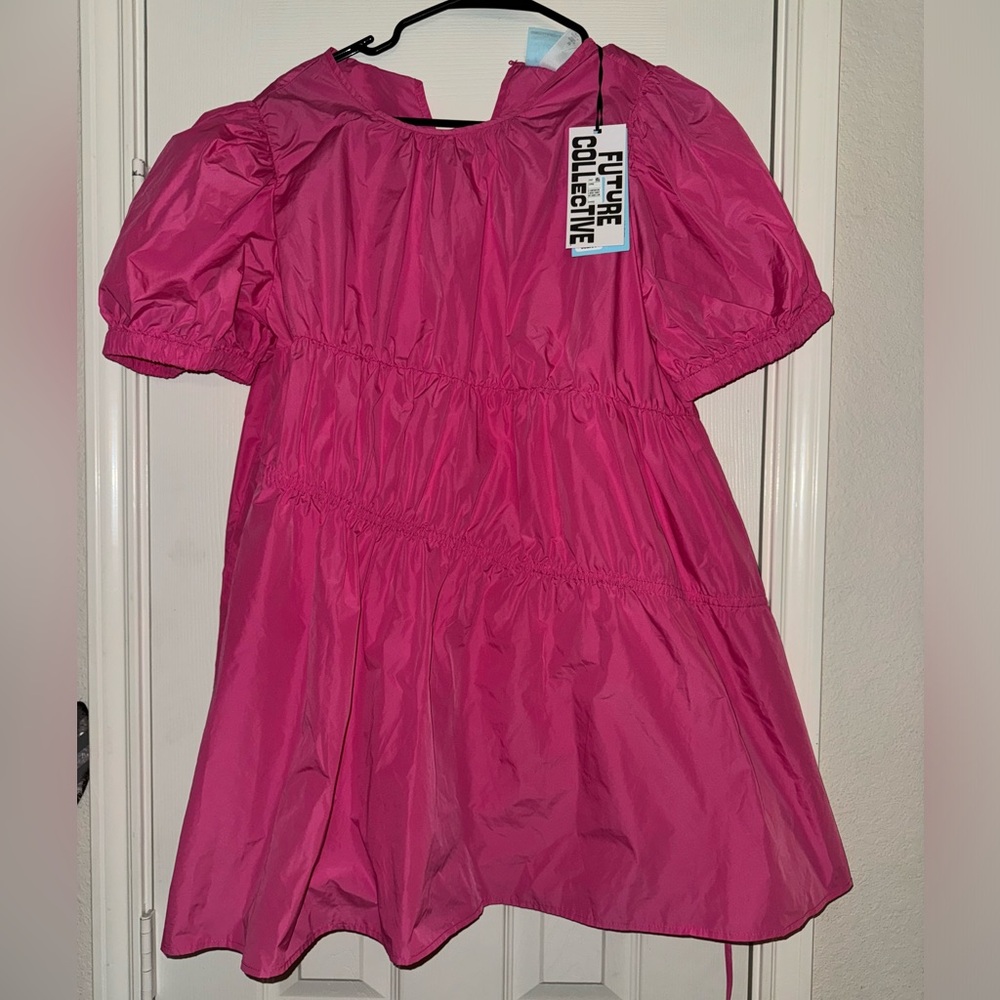 Future Collective Women's Fuchsia Puff-Sleeve Dress